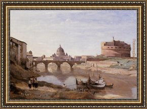 Jean-baptiste Oudry Framed Paintings - Rome - Castle Sant'Angelo by Jean-Baptiste-Camille Corot