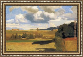 Jean-baptiste Oudry Framed Paintings - The Roman Campagna with the Claudian Aqueduct by Jean-Baptiste-Camille Corot