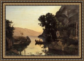 Jean-baptiste Oudry Framed Paintings - View at Riva Italian Tyrol by Jean-Baptiste-Camille Corot