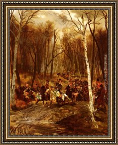 Jeune Bergere Debout Framed Paintings - Cossacks Attacking a squad of the Gardes d'honneur from the Jeune Garde Imperiale by Jean Baptiste Edouard Detaille