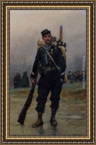 Jean-baptiste Oudry Framed Paintings - Un soldat avec son equipement by Jean Baptiste Edouard Detaille