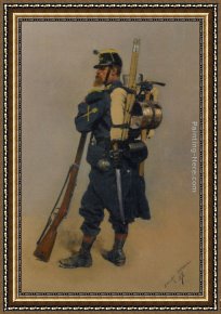 Jean-baptiste Oudry Framed Paintings - Un soldat de linfanterie by Jean Baptiste Edouard Detaille