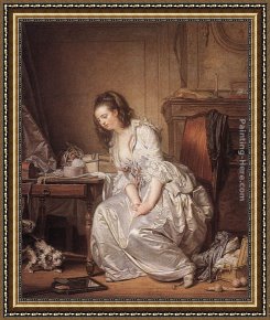 Jean-baptiste Oudry Framed Paintings - The Broken Mirror by Jean Baptiste Greuze