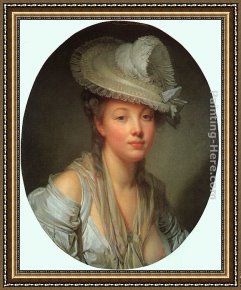 Jean-baptiste Oudry Framed Paintings - Young Woman in a White Hat by Jean Baptiste Greuze
