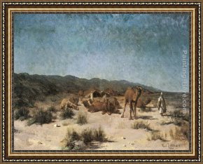 The Encampment Framed Paintings - Arab Encampment under a Starry Sky by Jean Baptiste Paul Lazerges