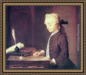 Jean Baptiste Simeon Chardin Framed Paintings - Boy with a Spinning Top by Jean Baptiste Simeon Chardin