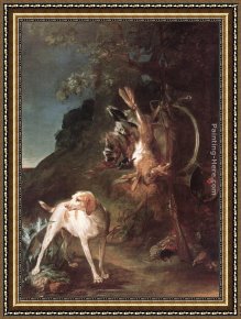A Hunting Morn Framed Paintings - Game Still-Life with Hunting Dog by Jean Baptiste Simeon Chardin
