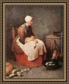 Jean Baptiste Simeon Chardin Framed Paintings - Girl Peeling Vegetables by Jean Baptiste Simeon Chardin
