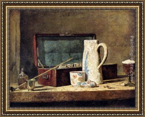 Jean Baptiste Simeon Chardin Framed Paintings - Pipes And Drinking Pitcher by Jean Baptiste Simeon Chardin