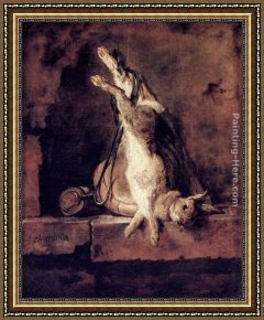 Jean Baptiste Simeon Chardin Framed Paintings - Rabbit with Game-bag and Powder Flask by Jean Baptiste Simeon Chardin