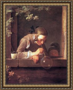 Jean Baptiste Simeon Chardin Framed Paintings - Soap Bubbles by Jean Baptiste Simeon Chardin