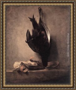 A Hunting Morn Framed Paintings - Still-Life with Dead Pheasant and Hunting Bag by Jean Baptiste Simeon Chardin