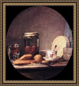 Jean Baptiste Simeon Chardin Framed Paintings - Still Life with Jar of Apricots by Jean Baptiste Simeon Chardin