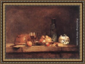 Jean Baptiste Simeon Chardin Framed Paintings - Still-Life with Jar of Olives by Jean Baptiste Simeon Chardin