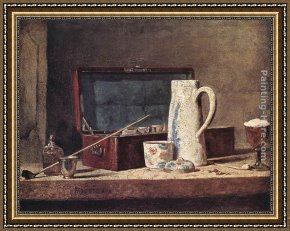 Fantomas Pipe And Newspaper Framed Paintings - Still-Life with Pipe and Jug by Jean Baptiste Simeon Chardin