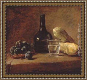 Jean Baptiste Simeon Chardin Framed Paintings - Still Life with Plums by Jean Baptiste Simeon Chardin