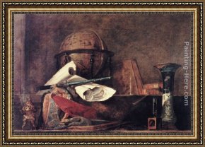 Jean Baptiste Simeon Chardin Framed Paintings - The Attributes of Science by Jean Baptiste Simeon Chardin