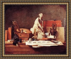 Jean Baptiste Simeon Chardin Framed Paintings - The Attributes of the Arts by Jean Baptiste Simeon Chardin