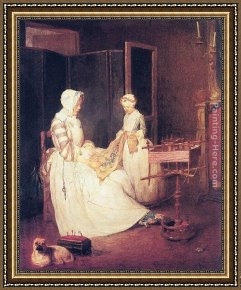 Jean Baptiste Simeon Chardin Framed Paintings - The Diligent Mother by Jean Baptiste Simeon Chardin