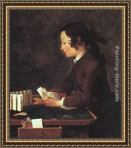 Jean Baptiste Simeon Chardin Framed Paintings - The House of Cards by Jean Baptiste Simeon Chardin