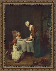 Jean Baptiste Simeon Chardin Framed Paintings - The Prayer before Meal by Jean Baptiste Simeon Chardin