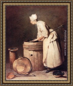 Jean Baptiste Simeon Chardin Framed Paintings - The Scullery Maid by Jean Baptiste Simeon Chardin
