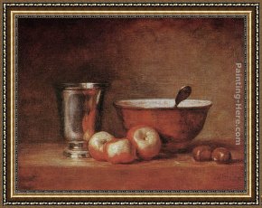 Jean Baptiste Simeon Chardin Framed Paintings - The Silver Cup by Jean Baptiste Simeon Chardin