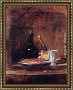 Jean Baptiste Simeon Chardin Framed Paintings - The Silver Goblet by Jean Baptiste Simeon Chardin