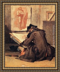 Jean Baptiste Simeon Chardin Framed Paintings - The Student Drawing by Jean Baptiste Simeon Chardin