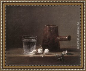 Jean Baptiste Simeon Chardin Framed Paintings - Water Glass and Jug by Jean Baptiste Simeon Chardin