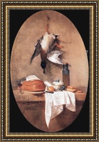 Mallard Duck Framed Paintings - Wild Duck with Olive Jar by Jean Baptiste Simeon Chardin