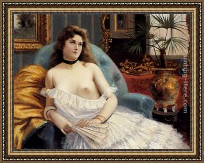Ballerina And Lady with a Fan Framed Paintings - A Lady Holding A Fan by Jean Beauduin