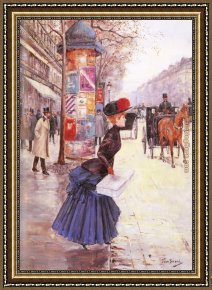 Jeune Bergere Debout Framed Paintings - Jeune femme traversant le boulevard by Jean Beraud