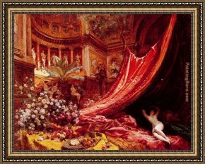 Field of Red And Gold Framed Paintings - Symphony in Red and Gold by Jean Beraud