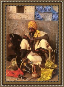 The Opium Smoker Framed Paintings - The Arab Smoker by Jean Discart