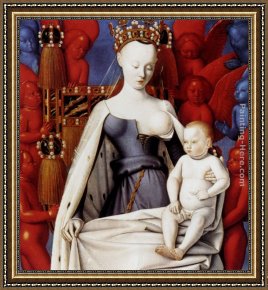 Madonna And Child with Sts Matthew And Nicholas Framed Paintings - Madonna And Child (panel of Melun Diptych) by Jean Fouquet