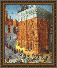 Building Framed Paintings - The Building of a Cathedral by Jean Fouquet