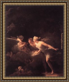 Love Framed Paintings - The Fountain of Love by Jean Fragonard