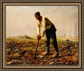 Man with Scythe Framed Paintings - Man with a hoe by Jean Francois Millet