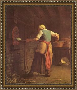Miracle of The Bread And Fish Framed Paintings - Woman Baking Bread by Jean Francois Millet