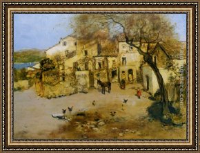 Raffaelli Framed Paintings - A Mediterranean Courtyard by Jean Francois Raffaelli