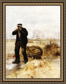 Raffaelli Framed Paintings - A Ragman Lighting His Pipe by Jean Francois Raffaelli