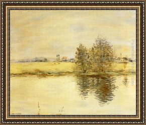 Raffaelli Framed Paintings - A River Landscape by Jean Francois Raffaelli