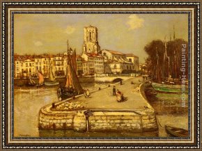 Raffaelli Framed Paintings - A Sunlit Port by Jean Francois Raffaelli