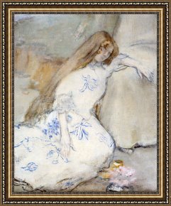 Raffaelli Framed Paintings - A Young Girl Resting by Jean Francois Raffaelli