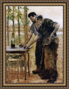 Raffaelli Framed Paintings - Blacksmiths taking a Drink by Jean Francois Raffaelli