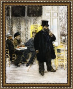 Raffaelli Framed Paintings - Bohemians at the Caf&eacute; by Jean Francois Raffaelli