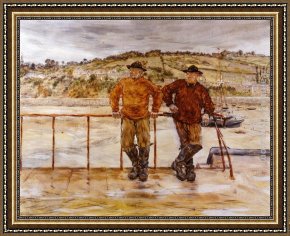 Raffaelli Framed Paintings - Fishermen at Jersey by Jean Francois Raffaelli