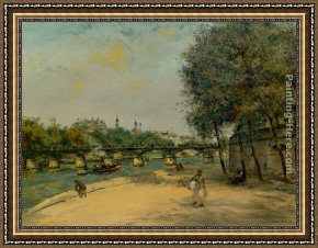 El Vendador De Alcatraces (the Vendor of Alcatraces) Framed Paintings - Institut de Framce et le Pont des Arts by Jean Francois Raffaelli