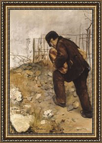 Raffaelli Framed Paintings - L'homme aux deux pains by Jean Francois Raffaelli
